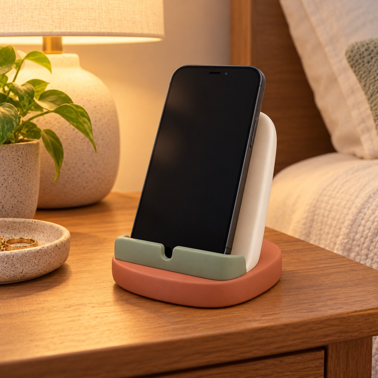 Nestarc phone stand beside a bed